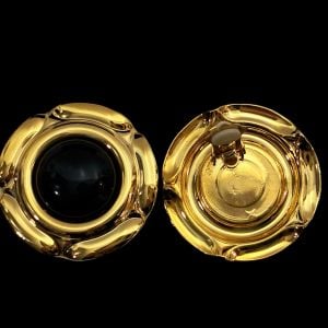 80s Large Gold Tone Black Dome Clip-On Earrings NOS Statement - Fashionconservatory.com