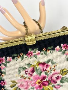 Vintage Needlepoint Handbag, Colorful Floral Design - Fashionconservatory.com