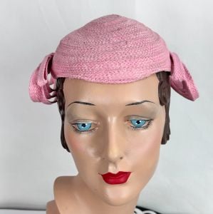 Vintage 40s Pink Straw Flexible Cap Hat, New York Creations - Fashionconservatory.com
