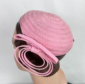 Vintage 40s Pink Straw Flexible Cap Hat, New York Creations