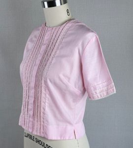 60s Pink Cotton and Lace Trimmed Shell Blouse by Tropicana, B38, VFG - Fashionconservatory.com