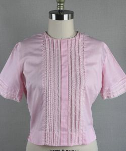 60s Pink Cotton and Lace Trimmed Shell Blouse by Tropicana, B38, VFG