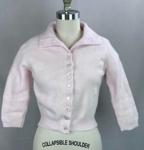 50s Pale Pink Angora Wool Cardigan by Peter Freund, Sz S - Fashionconservatory.com