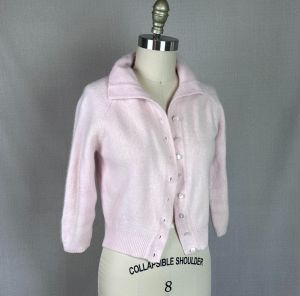 50s Pale Pink Angora Wool Cardigan by Peter Freund, Sz S