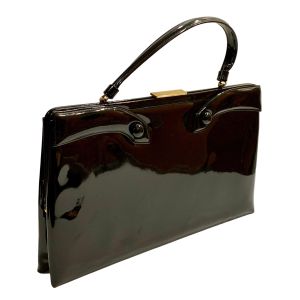 60s X- Large Mod Black Patent Leather Top Handle Bag