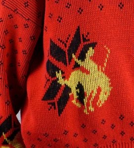 80s Red and Gold Western Style Long Sleeve Sweater by Playboy, Sz L - Fashionconservatory.com
