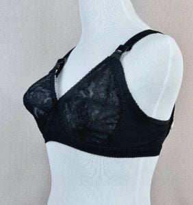 Vintage 1970s Black Illusion Lace Bra, No Visible Means of Support by Playtex, Sz 38B