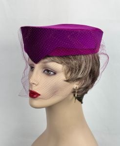 Vintage Velour Magenta Pillbox Hat, Veiled  - Fashionconservatory.com