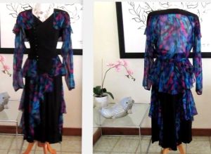 Vintage POPOF by Gilbert Quaknine 1980s black & sheer abstract print formal dinner evening suit - 16