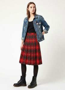 Vintage 1950s Red Plaid Wool Skirt Talon Zipper Schoolgirl Style 26.5'' W
