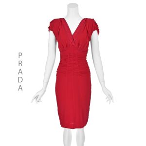 PRADA Vintage Red Crepe Ruched Sheath Dress by Miuccia Prada IT44 US8