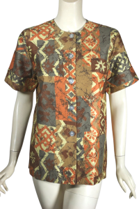 60s Deadstock Batik Print Chic Cotton Blouse | Size 36