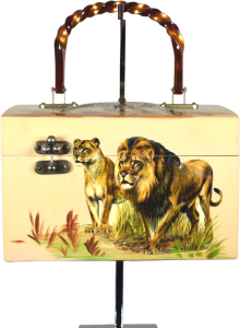 60s Big Cats Decoupage Wooden Box Purse Handbag by Vicki Jean