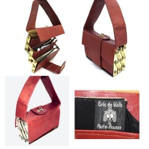 Eric De Kolb Vintage Accordion Purse Red Leather 1940s RARE Handbag