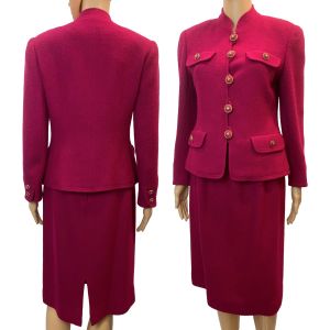 1980s Louis Feraud Tailored Skirt Suit, Designer Skirt & Blouse Red.