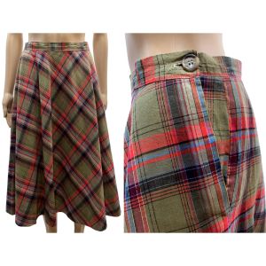 50s 60s Plaid Cotton Circle Skirt Full Skirt