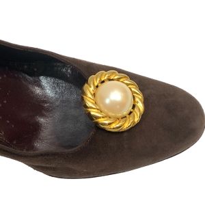 80s Large Baroque Gold and Pearl Shoe Clips