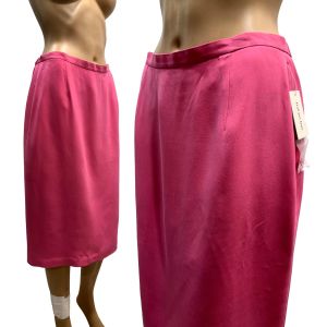 90s 00s Pink Silk Pencil Skirt