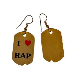 Vintage 90s Razor Blade I Love Rap Earrings Gold Tone Hip Hop Statement