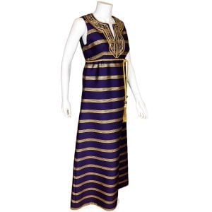 Vintage 1960s Purple Silk Metallic Gold Evening Gown Goddess Dress Rappi Size M - Fashionconservatory.com