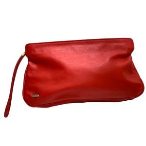 70s Red Leather Clutch w Wrist Strap 