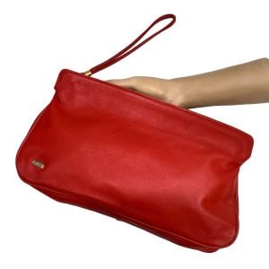 70s Red Leather Clutch w Wrist Strap  - Fashionconservatory.com