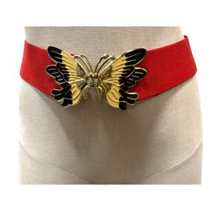 70s 80s Red Butterfly Buckle Elastic Belt 