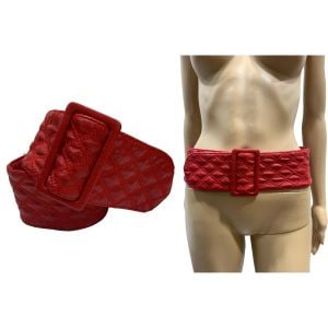 80s Super Wide Red Quilted Faux Leather Belt