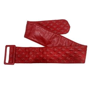 80s Super Wide Red Quilted Faux Leather Belt - Fashionconservatory.com