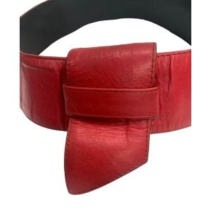 80s Wide Red Italian Leather Avant Garde Belt | S - Fashionconservatory.com