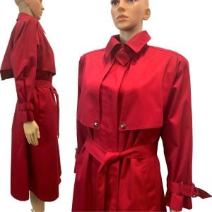 80s RED Belted Trench Coat Union Made Capelet Snap  - Fashionconservatory.com