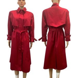 80s RED Belted Trench Coat Union Made Capelet Snap 