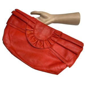 80s Large Italian Red Leather Clutch | 15'' x 8.25''