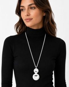 60s 70s Mod White Geometric Pendant Necklace 