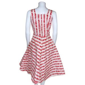 Vintage 1950s Cotton Day Dress Red Striped Pattern Size L - Fashionconservatory.com