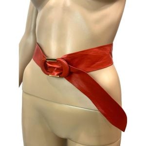 70s 80s Soft Red Leather Cinch Belt w Gold on Buckle | S