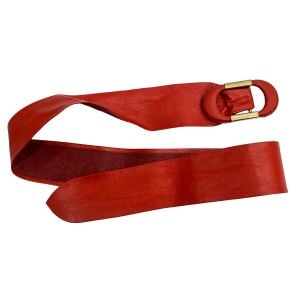 70s 80s Soft Red Leather Cinch Belt w Gold on Buckle | S - Fashionconservatory.com