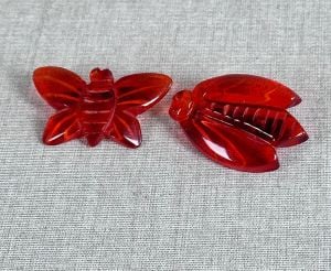 Vintage Red - Orange Lucite Bug Brooches, Cicada and Butterfly