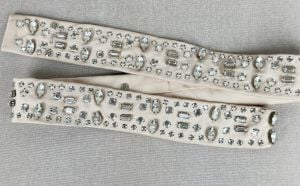 Vintage Handmade Beige Satin Clear Rhinestone Belt - Fashionconservatory.com