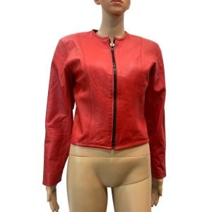 Vintage Red Leather Jacket Cropped 80s 90s | Small