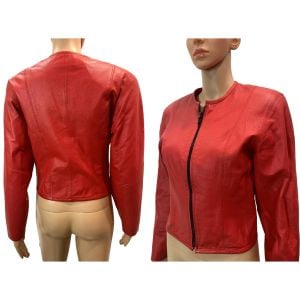 Vintage Red Leather Jacket Cropped 80s 90s | Small - Fashionconservatory.com