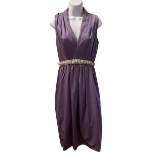 1970s Purple V-neck Dress Beaded Waist New With Tags 