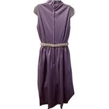 1970s Purple V-neck Dress Beaded Waist New With Tags  - Fashionconservatory.com