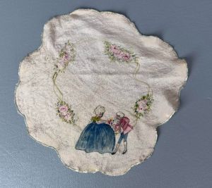 Delicate Ivory/Pink Handpainted Silk Round Handkerchief, Hankie