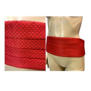 Vintage Red Patterned Cummerbund Sash Belt | Adjustable 