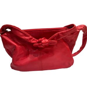 80s Red Leather Shoulder Bag w Bow Strap | 11'' x 8'' x 3.5''