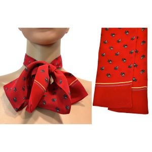 80s Red Silk Floral Necktie Scarf – Preppy Menswear Inspired Bow Tie