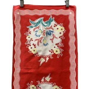 50s Cottagecore Red Floral Cotton Tea Towel Runner | Tulip Print  - Fashionconservatory.com