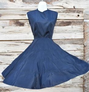 Vintage 1950s Black Satin Dress with Full Skirt and Matching Ruffled Shorts - Two Piece Set - Fashionconservatory.com
