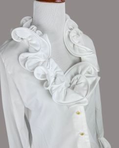 Vintage White Ruffle Neck Long Sleeve Blouse, Sz 10 - Fashionconservatory.com
